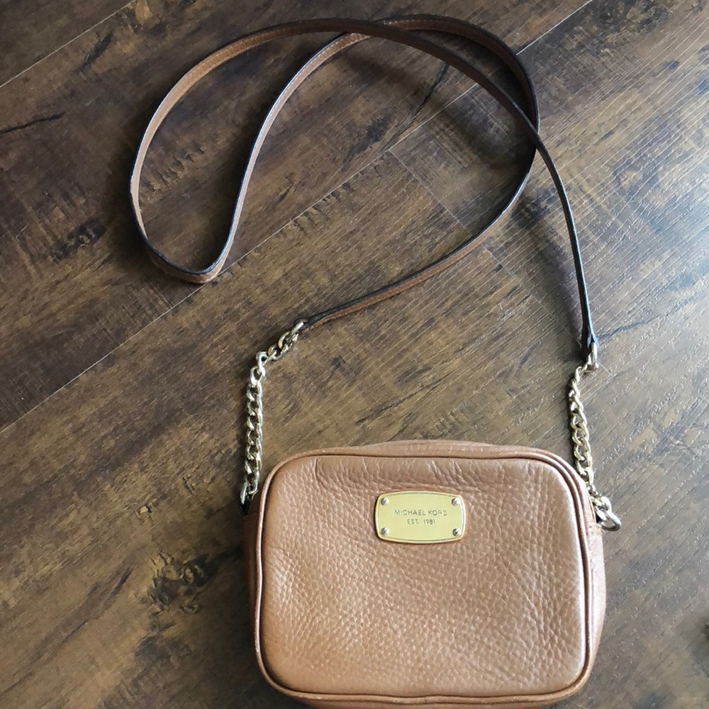 Michael Kors Tan Crossbody with Gold Chains
